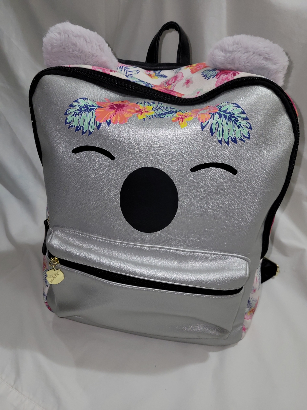 Betsy Johnson Silver Koala Backpack with Floral Accent